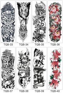 Selection of waterproof full arm temporary tattoos with skull and samurai art designs