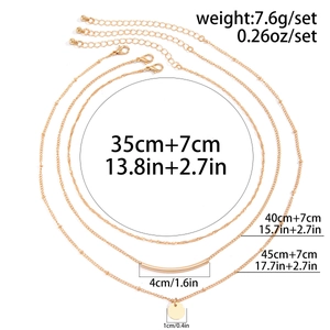 Detailed size parameters for a triple-layered gold necklace set with length dimensions