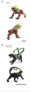 Detailed views of Taurus and Panther Monster fantasy creature PVC figures with lifelike textures