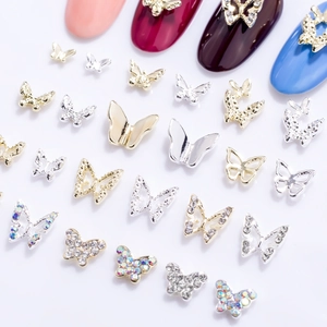Variety set of mini 3D hollow metal butterfly nail art charms in gold and silver finish