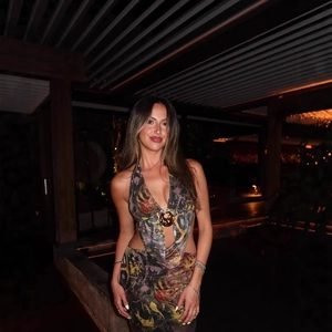 Sexy halter neck maxi dress with abstract print and metal ring cutout detail