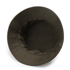 Detailed top view showing inner construction and stitching of dark olive cotton bucket hat