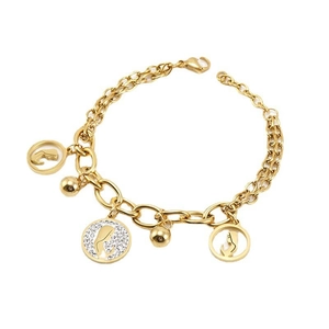 18K gold plated stainless steel chunky chain bracelet with charms and crystals