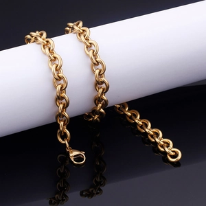 Collier chaîne en acier inoxydable doré pour homme avec fermoir mousqueton sur support