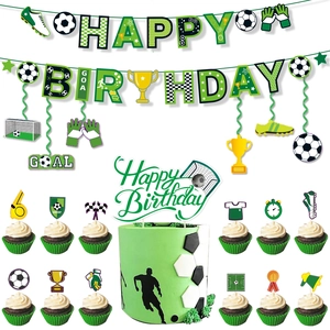 Detailed set of 2026 World Cup soccer party banners, cake toppers, and hanging spirals