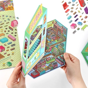 3D handmade sticker book with 24H vending machine and convenience store scenes for kids