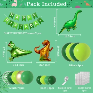 Kit fête dinosaure avec ballons verts et dinosaures en aluminium pour décoration