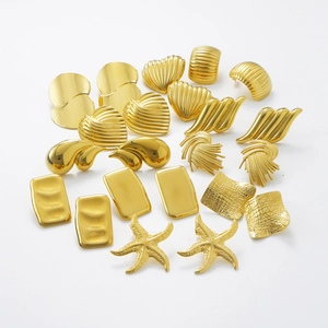 Stainless Steel Earrings With 18K Gold Plated Irregular Texture Geometric Heart Starfish Drop Chunky Statement For Women