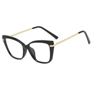 Retro Cat Eye Anti Blue Light Glasses Frame For Women Vintage Metal Leg Lightweight TR90 Optical Eyewear Spectacles