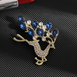 Elegant deer brooch with cat eye stones and rhinestones for Christmas coats