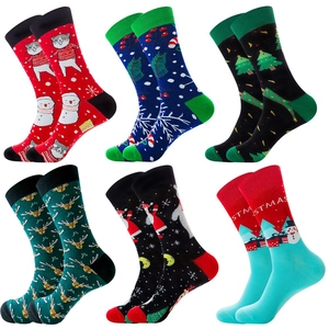 Pack of six Christmas cotton crew socks featuring Santa, reindeer and snowflake patterns