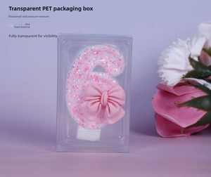 Pink number 6 birthday candle with bow in transparent protective PET gift box packaging