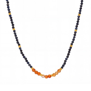 Collier artisanal en lapis-lazuli avec accents en agate rouge et perles d'acier