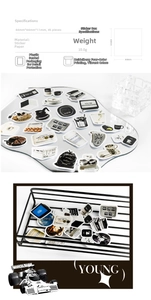 Detail showing vintage aesthetic stickers set with 45 pieces for DIY scrapbooking