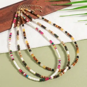 Bohemian Natural Stone Beaded Necklace Handmade Stainless Steel Retro Choker Jewelry Gift For Women