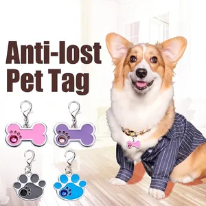 Sparkling pet ID tags with rhinestones in bone and paw shapes for dogs and cats