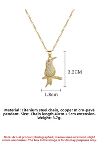Detail view of crystal bird pendant with 3.2cm size and 40cm titanium steel chain