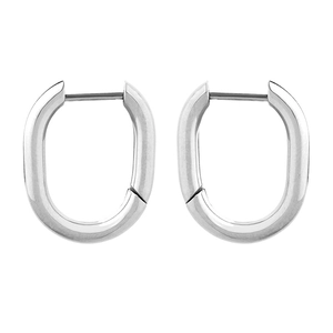Minimalist silver geometric U-shaped hoop earrings with a high-polished finish