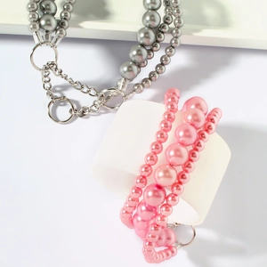 Multi-layer faux pearl pet necklace for small dogs and cats with adjustable metal clasp