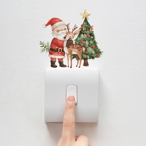 Cartoon Santa Claus and reindeer wall sticker for bedroom light switch decor
