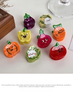 Cute vegetable acetate hair claws with smiley face patterns in various colorful styles