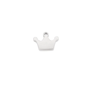 Polished stainless steel crown charm pendant with top ring for jewelry making