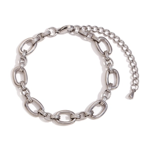 Minimalist stainless steel oval link chain bracelet with adjustable lobster clasp in silver
