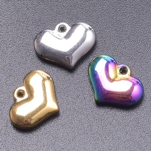 Polished stainless steel heart pendants in silver, gold, and rainbow for DIY jewelry