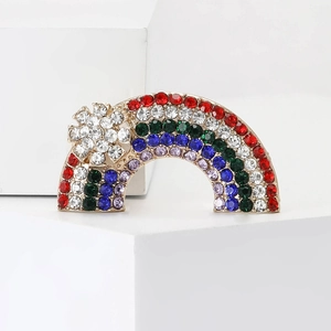 Fashion Alloy Rainbow Brooch For Women Cute Multicolor Rhinestone Lapel Pin For Suit Sweater Party Wedding Accessory Jewelry