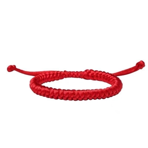Handmade red knot bracelet with adjustable woven string for couples and protection