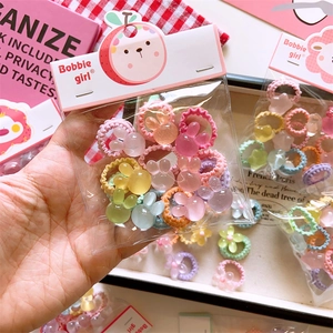 Set of 10 colorful bunny elastic hair ties with transparent charms for girls
