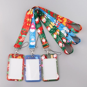 Tre cordini natalizi con motivi di Babbo Natale e custodie rigide per badge studenti