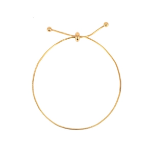Minimalist 18K gold snake chain bracelet with adjustable bolo sliding clasp closure
