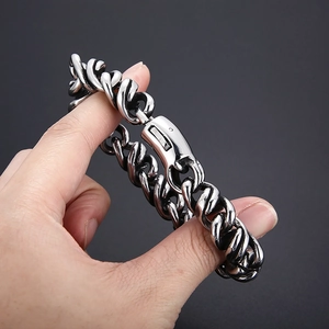 Men's polished stainless steel cuban link bracelet with durable mechanical clasp