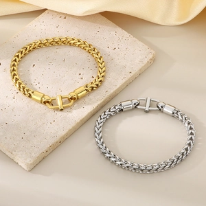 Bracelet chaîne épis minimaliste avec fermoir à bascule en acier doré et argenté