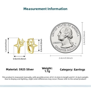 Size chart of S925 sterling silver star earrings with 1.2cm height and weight comparison