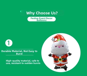 Detail of Santa Claus shaped foil balloon with glossy red and white finish for Christmas party