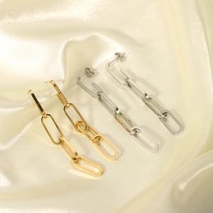 Fashionable long 18K gold and silver plated stainless steel chain dangle earrings for women