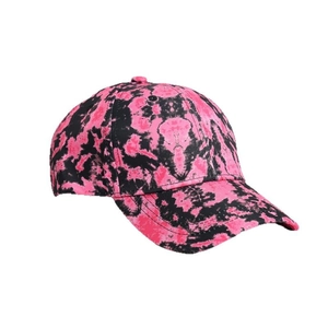 Pink and black tie-dye baseball cap with curved brim and stylish sun protection design