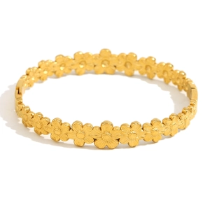 Bracelet chaîne fleur de marguerite en acier inoxydable plaqué or 18K pour femme
