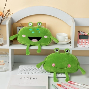 Funny Frog Plush Pencil Case Large Capacity Green Ugly Cute Stationery Bag For Students Desktop Organizer
