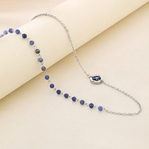 Asymmetric Splicing Necklace 316L Stainless Steel With Blue Sodalite Beads Compass Starburst Pendant For Women