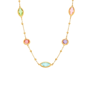 Collier en acier inoxydable doré orné de pierres multicolores et cristaux taillés