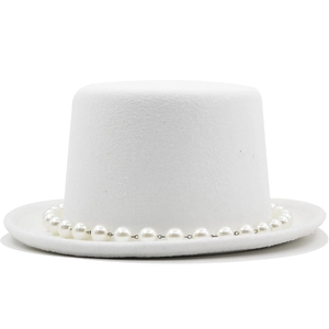 Elegant white top hat with pearl chain trim for gentleman stage and formal events
