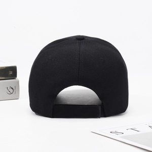 Classic black cotton baseball cap with adjustable strap shown from a back perspective