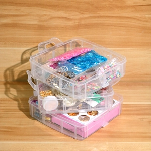Boîte de rangement transparente à trois couches pour kit de résine DIY et accessoires