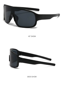 Integrated large frame cycling sunglasses, windproof outdoor sports glasses with black lens.