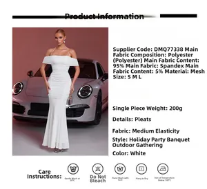 Detail of white off-shoulder mesh dress featuring elegant ruched texture and slim fit design
