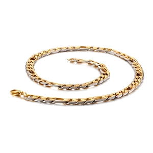 Two-tone gold and silver stainless steel NK chain necklace with lobster clasp
