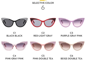 Matrix view of cat-eye kids sunglasses in six glitter frames and gradient lenses